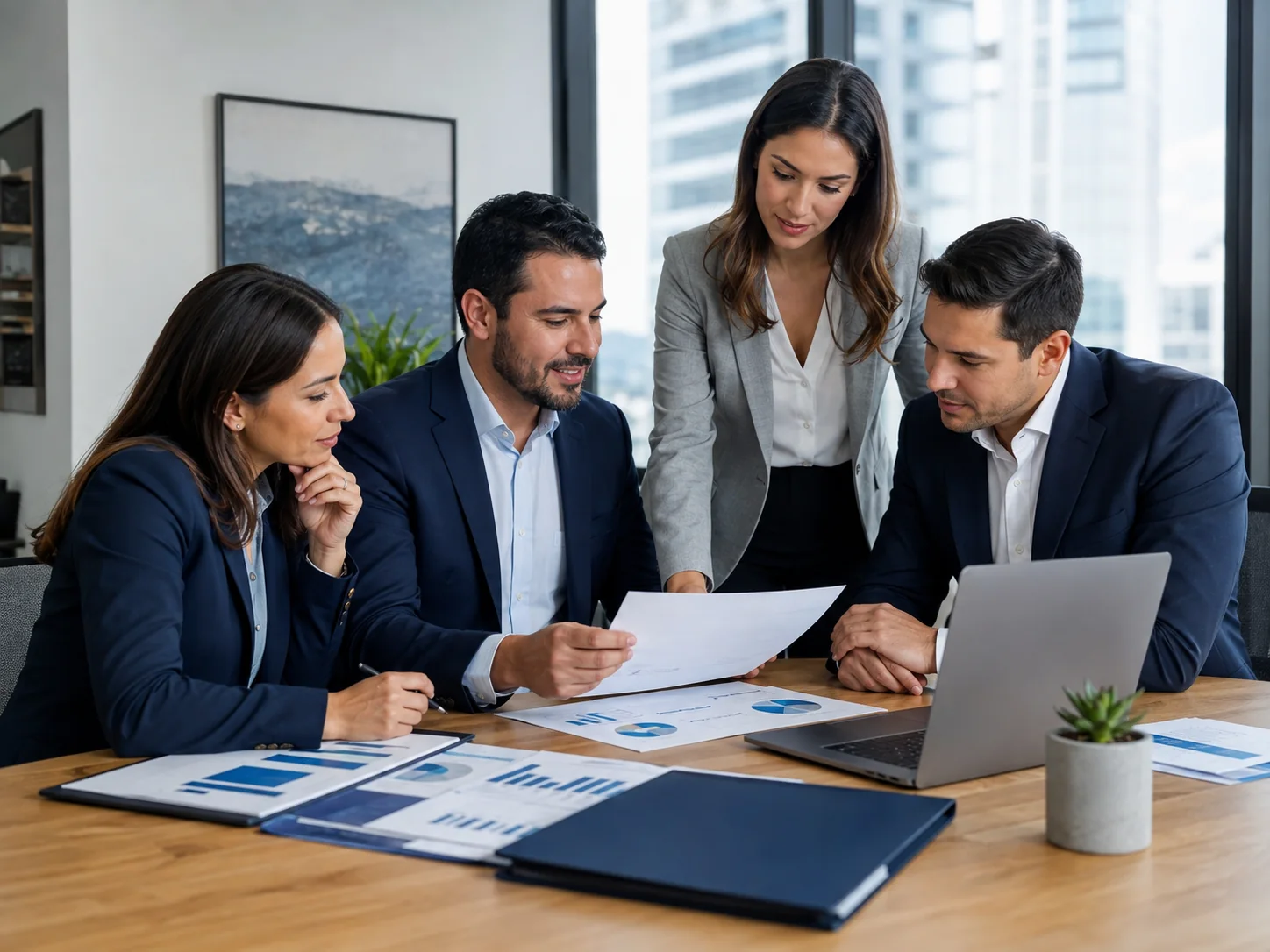 Equipo revisando crecimiento y protección empresarial